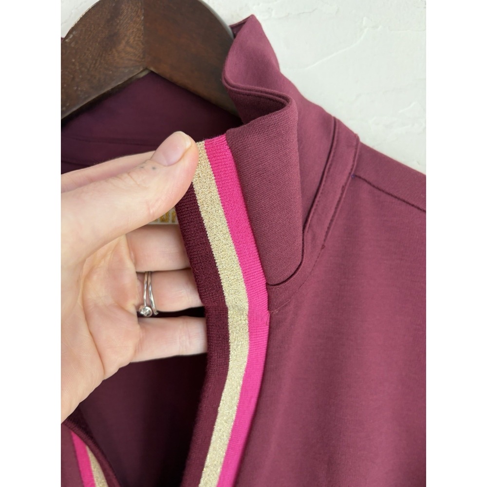 Emily McCarthy Poppy Caftan Dress L Midi Maxi Plum Ponte Preppy Metallic Stripe - Picture 5 of 7